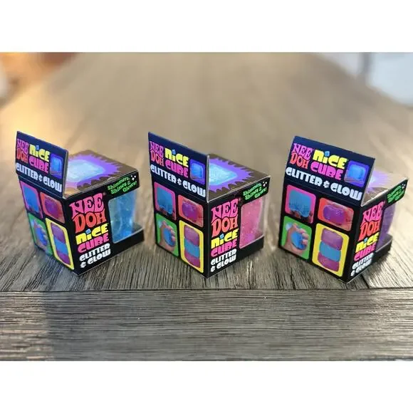 BUNDLE OF 3 - NeeDoh Nice Cube Glitter & Glow Squishy Toy Random Color - Picture 5 of 11